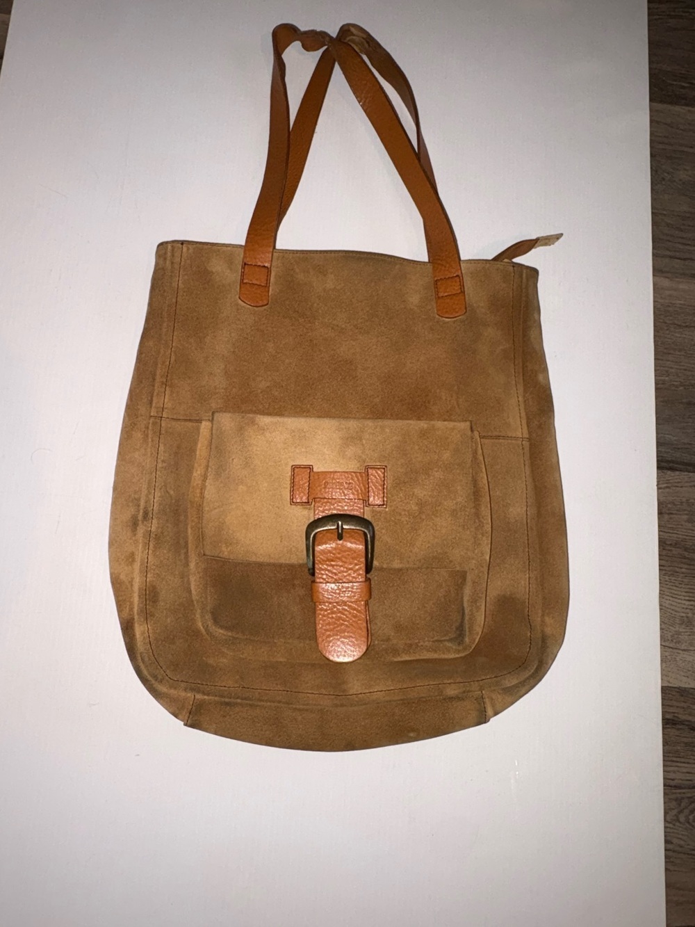 Prune Suede Tote with Burnt Orange Leather Buckle Accent